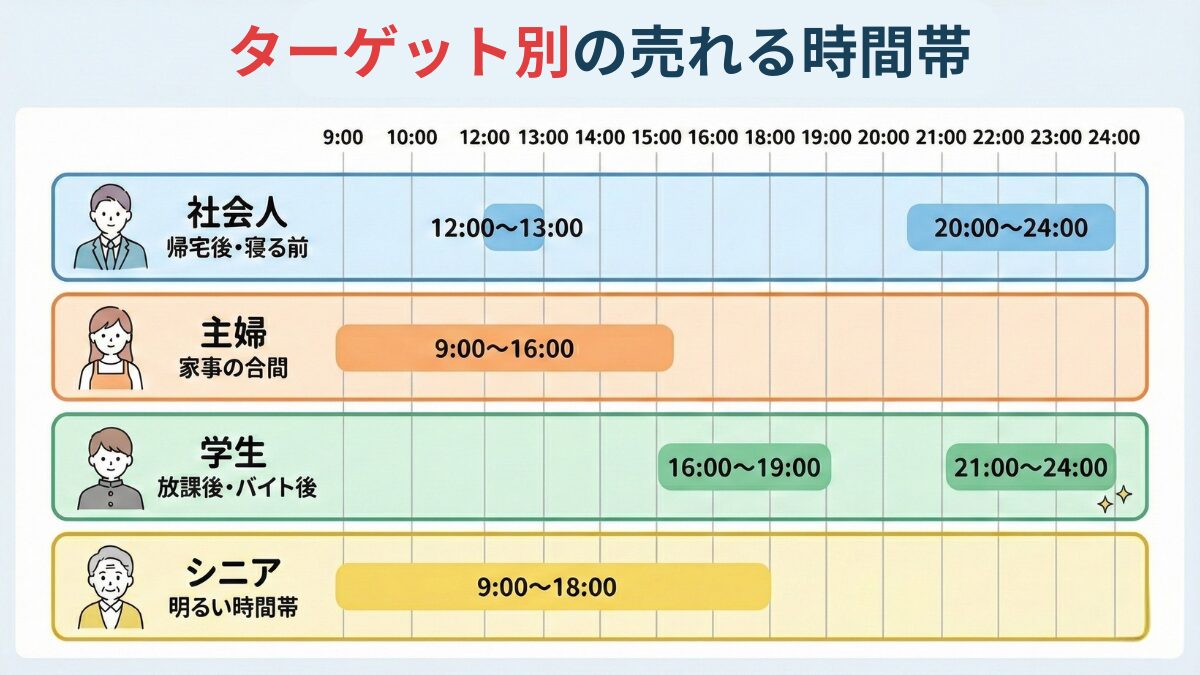 ターゲット別の売れる時間帯