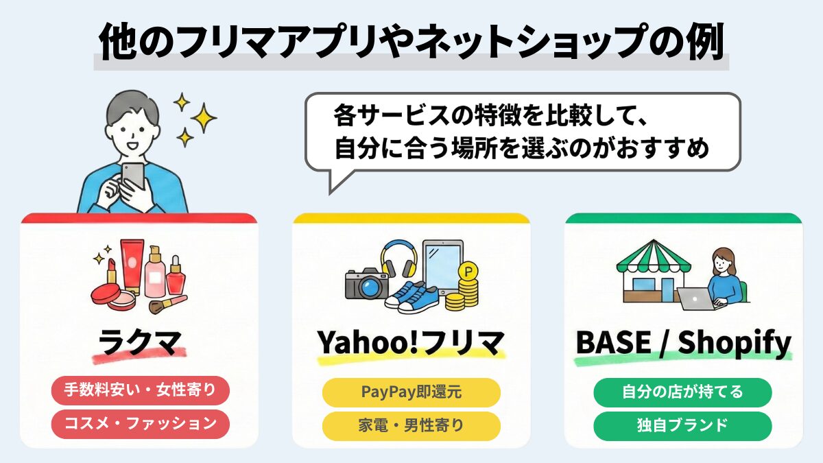 他のフリマアプリやネットショップの例