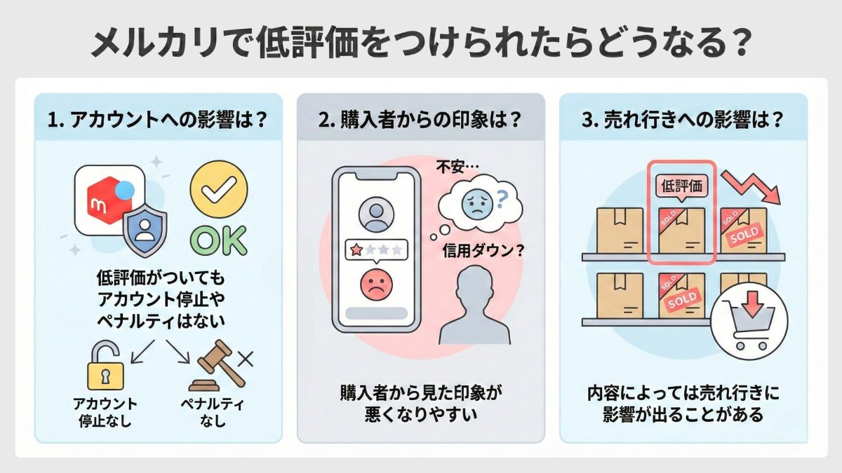 メルカリで低評価をつけられたらどうなる？