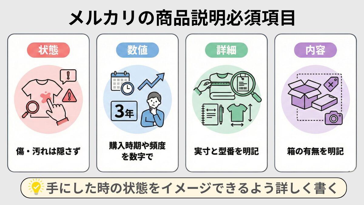 メルカリの商品説明必須項目