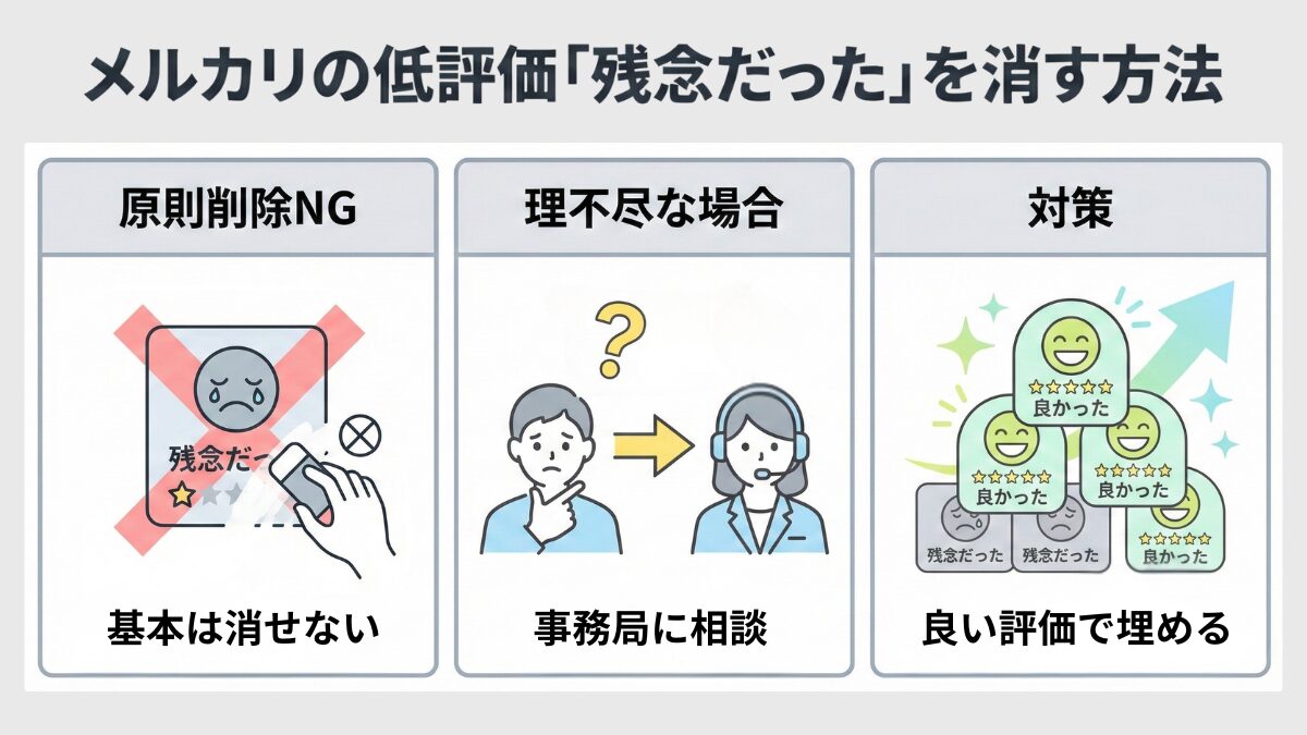 メルカリの低評価「残念だった」を消す方法