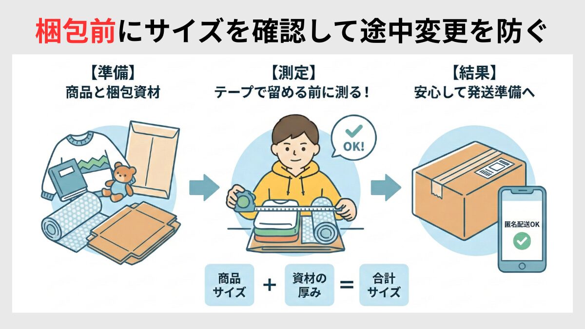 梱包前にサイズを確認して途中変更を防ぐ